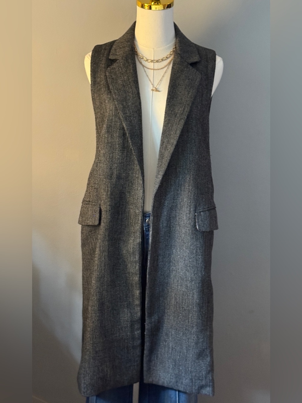 Anthropologie Sleeveless Long Charcoal Gray Vest